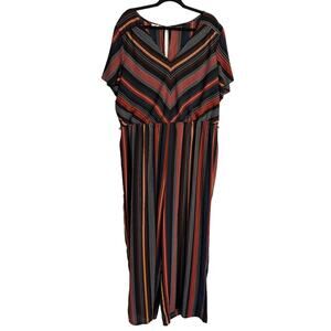 NWOT Maurices Colorful Orange Blue and Black Striped Wide Leg Jumpsuit Size 2X